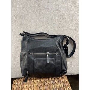 Great American Leather Works Black Shoulder Bag Zip Pockets Cow hide leather